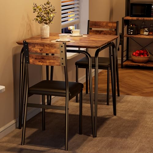 Dining Table for 2, Small Table and Chairs Set of 2, Square Dinette Set for 2, Dinner Table Set, 3 Piece Kitchen & Dining Room Sets for Small Space, Apartment (Vintage, Dining Table with 2 Chairs)