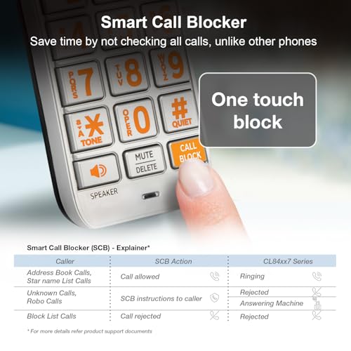 AT&T CL84307 Dect 6.0 Expandable Corded/Cordless Phone with Smart Call Blocker, Silver/Black with 3 Handsets