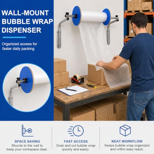 Wall Mount Bubble Cushioning Holder Bubble Foam Wrap Roll Dispenser