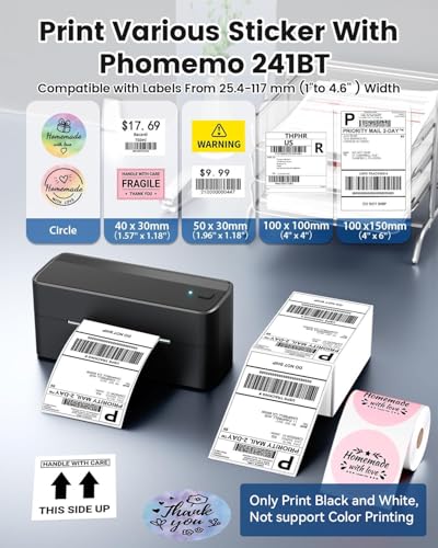 Phomemo Bluetooth Shipping Label Printer,241BT Label Printer & 20Pcs Labels