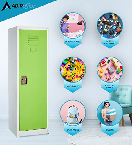 AdirOffice Kids Steel Metal Storage Locker - for Home & School - with Key & Hanging Rods (48 in, Green)