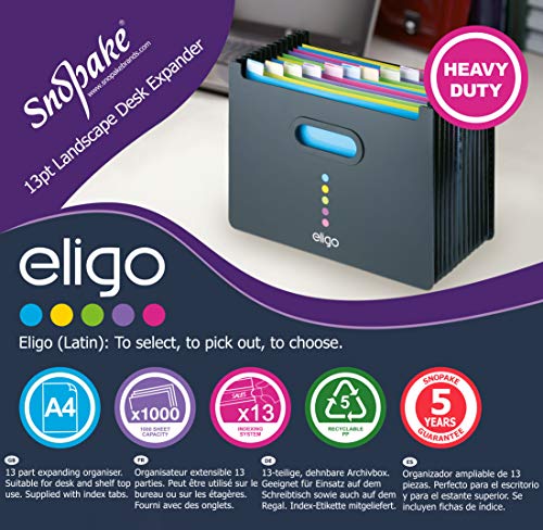 Snopake A4 Eligo Landscape Desk Expander 13-Part – Black [Pack of 1] Ref: 15174