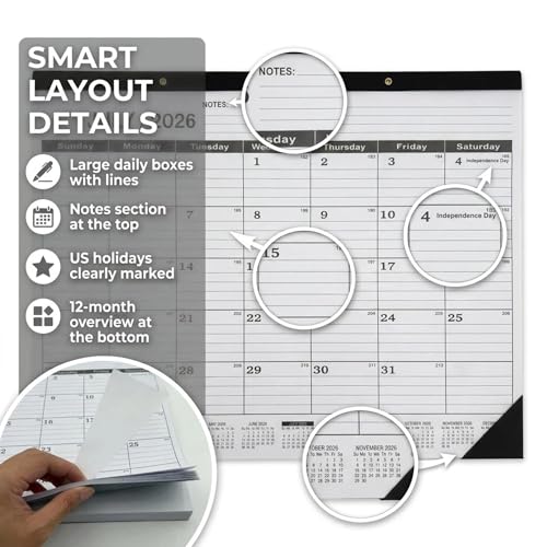 2026-2027 Monthly Desk Calendar Large 22" x 17" - 18 Month July 2026 to December 2027 Desktop Blotter with Waterproof Frosted Cover, 120g Thick Paper for Home and Office