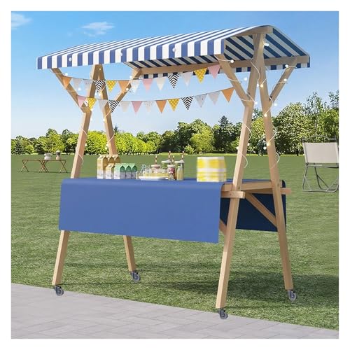 WAHHWF Movable Stall Display Stand Wood Food Cart on Wheels, for Craft Shows, Retail Kiosks, Booth, Floor-Standing Vendor Table Carts, Practical & Lightweight(Blue,150x60 cm/59x24 in)