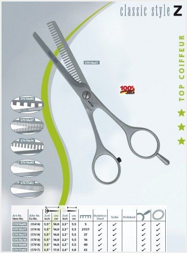 Kretzer Hair Classic Style Z 57617z42 (57917) 6.5"/ 17cm Professional Texturizing / Thinning Scissors ~ Shears w/ 42 Teeth, Satin Finish