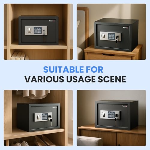 Paporia 0.6 Cubic Feet Safe Box with Digital Keypad Lock & Keys, Home Safe Money Box for Cash, Documents, Medicine & Jewelry, Security Digital Safe in Home, Hotel or Business