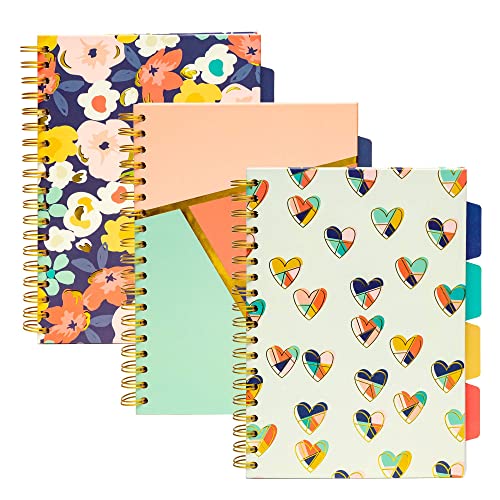 Pukka Pad, Carpe Diem 5-Subject Double Spiral Bound Notebook 3-Pack with Repositionable Dividers - 200 Pages of 80GSM Paper with Perforated Edges – Floral Love, B5 10 X 7in