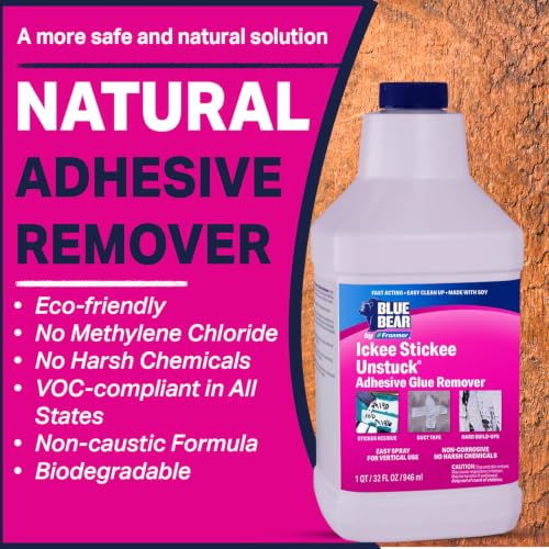 Blue Bear Ickee Stickee Unstuck Adhesive Remover, Fast-Acting, 1 Qt
