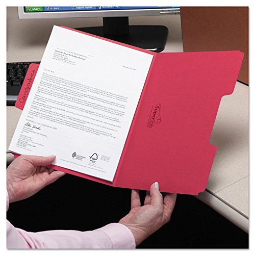 Smead 11983 SuperTab Colored File Folders 1/3 Cut Letter Red 100/Box