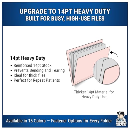 Pink File Folders, Doctor Stuff, Letter Size Reinforced End Tab Folder with 2" Bonded Fastener on Inside Back, 14 pt Stock, Carton of 250