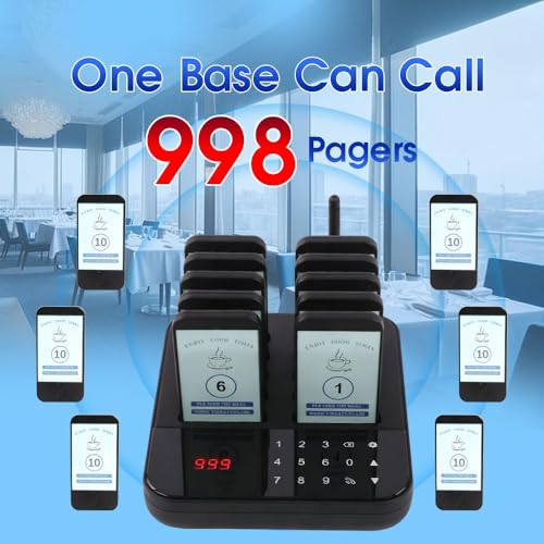 AGJ Restaurant Pager 10 Beepers Wireless Calling System Guest Customer Queue Pagers for Food Court Food Truck Church Nursery Clinic Coffee Shop with Buzzer Vibration Flash