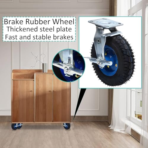 Mavvilo Set of 2 Heavy Duty Pneumatic Swivel Caster Wheels with Brake 6"/8"/10" Shock Absorbing Casters for Hand Truck Tool Cart and Garden Carts,10In-Fixed