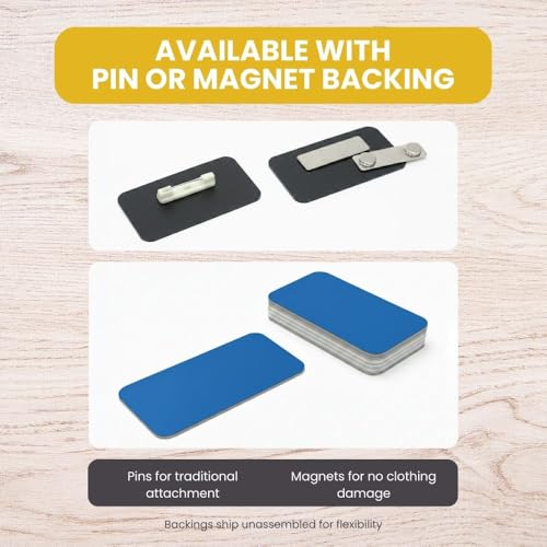 Name Tag/Badge Blanks - 100 Pack - 1-1/2" X 3" (Blue) Round Corners, Magnetic Backing