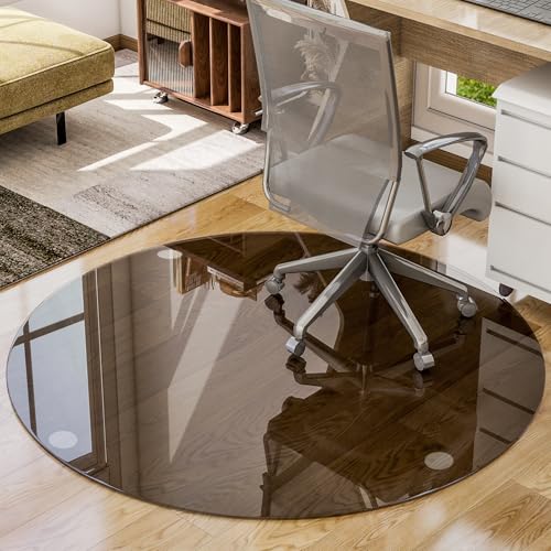 55" x 55" Round Tempered Glass Chair Mat for Carpet & Hardwood, Heavy-Duty Glass Floor Mat for Office Chair, Durable Glass Desk Mat for Home and Office, Grey