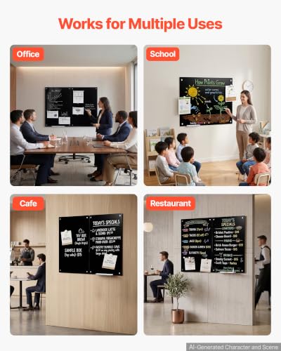 VEVOR Glass Dry Erase Board 48 x 36 in Black Magnetic Whiteboard