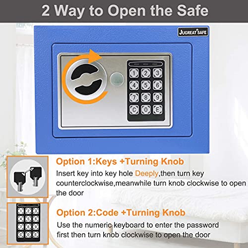 JUGREAT Safe Box with Sensor Light,Electronic Digital Security Safe Steel Construction Hidden with Lock，Wall or Cabinet Anchoring Design for Home Office Hotel Business 0.23 Cubic Feet Blue
