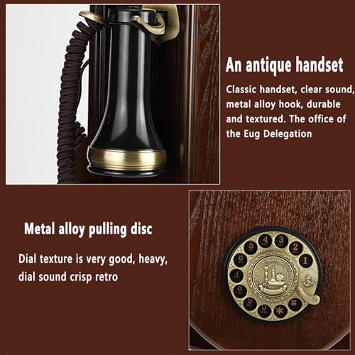 Wall-Mounted Vintage Phone, Retro landline- Corded Phones Wall-Mounted Vintage Phone Telephone with Vintage Rotary Dial and Classic Metal Bell, antique microphone handset Design, for Home Hotel
