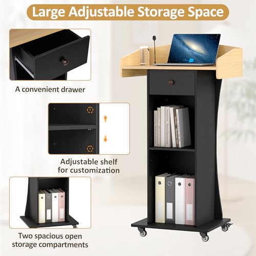 Baoz Portable Podium Stand with Lockable Wheels for Classroom(Yellow Black)