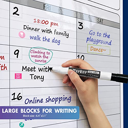 Large Calendar whiteboard for wall, Dry Erase 3 Month Calendar 46 x 63In