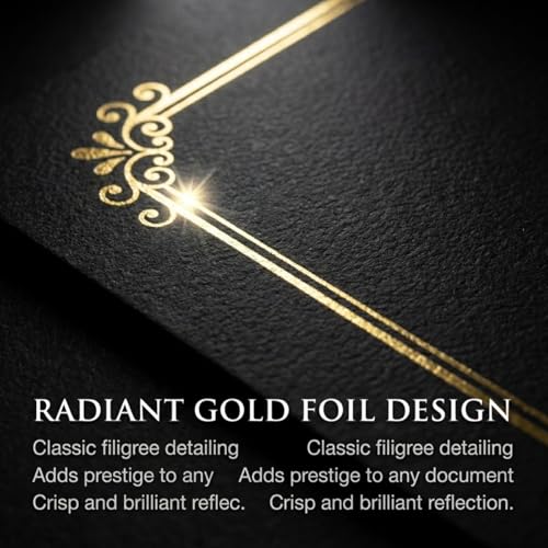 PaperDirect Simple Foil-Stamped Black Certificate Jacket, Heavy Cover Stock, Holds 8.5 x 11 Certificate, Elegant Gold Foil Border, Graduation Diplomas, Employee Recognition, Student Award, Pack of 50