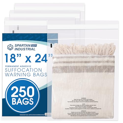 18" X 24" (250 Count) Self Seal Clear Poly Bags with Suffocation Warning