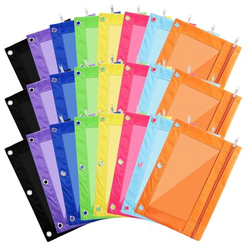 Boao 24 Pcs Pencil Pouch for 3 Ring Binder Bulk, Zipper Bags 10 x 7 Inch