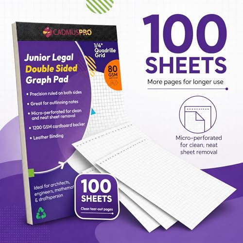 CADMUSPRO 5x8 Graph Paper Pad, 1/4 Inch Grid, 600 Sheets, 80 GSM