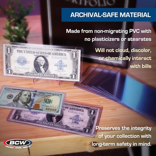 BCW Currency Topload Holder - 75ct | Clear Rigid PVC Protective Sleeve for Standard US Dollar Bills | Archival Safe, Scratch-Resistant Display Toploader for Paper Currency Collectors