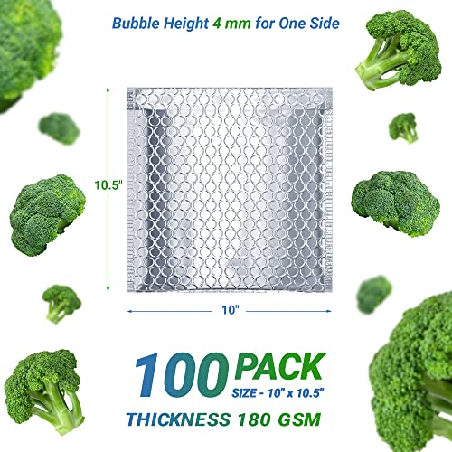 AMIFF Thermal Bubble Mailers, 10 x 10.5 Inch Silver Foil Metallic Insulated Mailer, Padded Shipping Envelopes, Reflective Lining, Pack of 100
