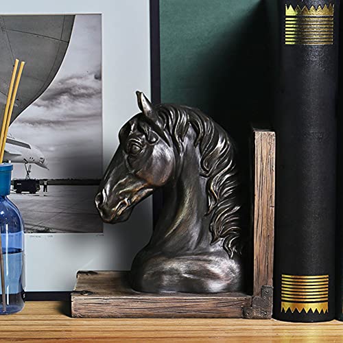 Decorative bookends,Decorative Bookends Classic Horse Head Bookends 1 Pair of Sculptures Decorative Desktop Book Stopper Supports Resin Vintage Bookend for Office Bookshelf Book Ends