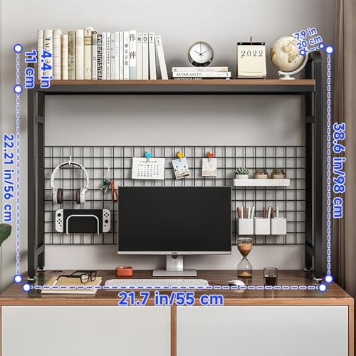 Desktop Bookshelf for Computer Desk, 1~2-Tier Multipurpose Wood Hutch Bookcase Organizer, Countertop Storage Hutch with Grid Panel, Desk Shelves for Office Home Dorm,Black 1tier 21in