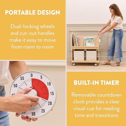 Back2School Express Mobile Wooden Book Cart with Countdown Timer, Natural