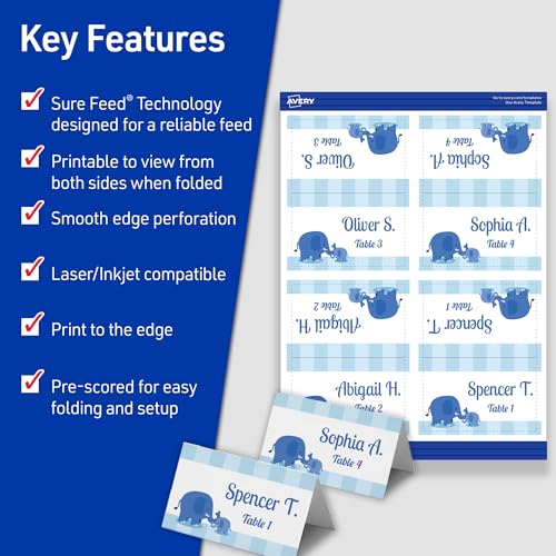 Avery Printable Tent Cards with Sure Feed Technology, 2" x 3.5", Matte White, 2-Pack, Total of 320 Blank Place Cards for Laser or Inkjet Printers (5812)