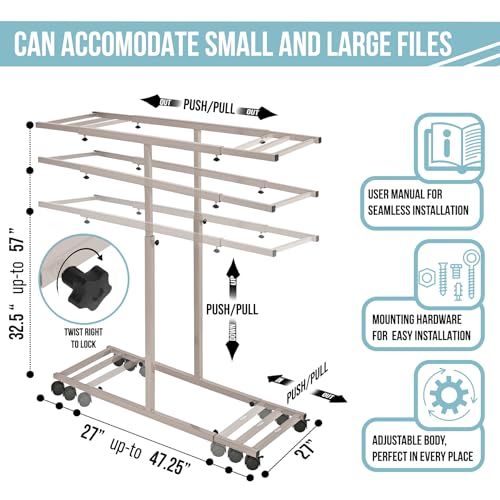 Adir Mobile Blueprint Storage Rack - Adjustable and Portable Vertical Blueprint Holder for Plans, Maps, Posters and Drawings. File Organizer Stand for Home, Office and Construction Sites