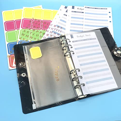ONMYJFD 26Pieces A6 Budget Binder Cover Planner Organizer Waterproof with 10 Binder Pockets,Budget Sheets, 2 Sheets of Colorful Labels(E)