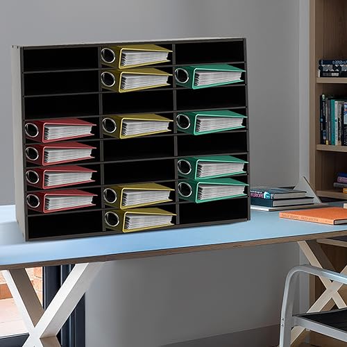 Literature Organizer,Mail Sorter Organizer with Adjustable Shelve,Desktop File Sorter Mail Center,Student Mailbox with Adjustable Shelves for Classroom,Office Home (Black, 24 Compartment)