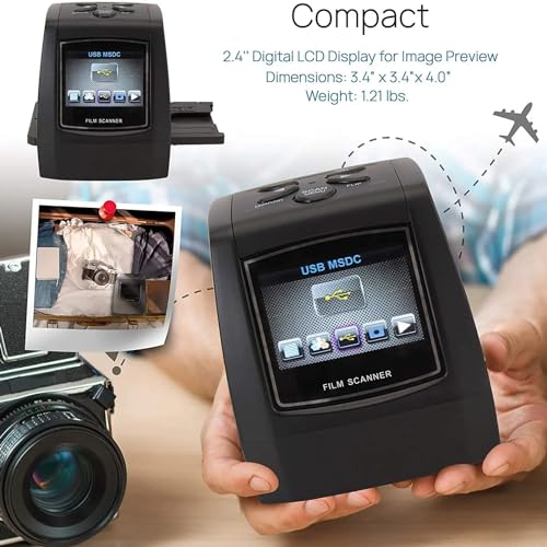 Mini Negative Scanner 35mm/135mm 2.4-inch Slide Converter LCD Screen, Automatic Exposure &Color Balance Adjustment,Photo Digital Image Viewer Built-in Editing Software
