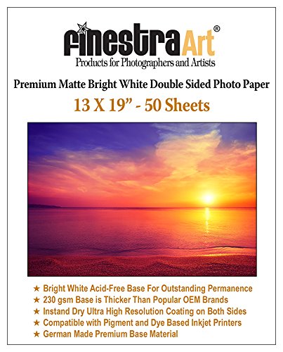 13" X 19" Premium Matte Bright White Inkjet Double Sided Photo Paper - 50 Sheets