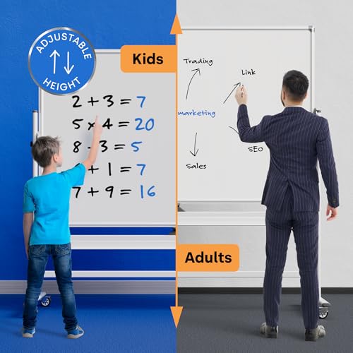 Kamelleo Rolling Whiteboard on Wheels 96" x 46", Double Sided White Board