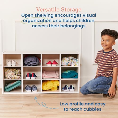 ECR4Kids Streamline 12 Cubby Tray Storage Cabinet, 3x4, Classroom Furniture, White Wash