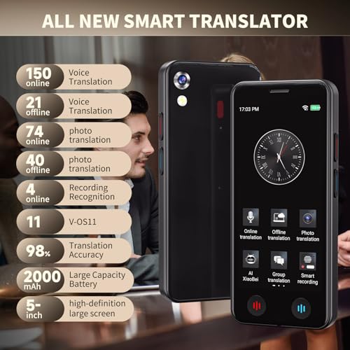 Language Translator Device No WiFi Needed Traductor for Business Travel Study, Instant Pocket AI Translator, traductor de Ingles español, Support 150 Languages Real-TimeVoice Translation,