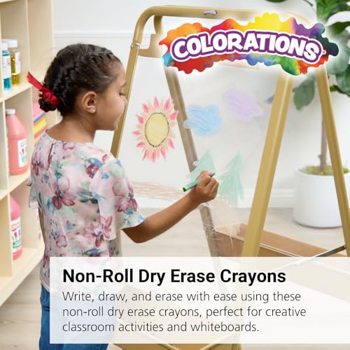 Colorations® Large Triangular Dry Erase Non-Roll Crayon Classpack, 8 Colors, 12 of each, Set of 96, Shape is Easier to hold & grip, Glide easily, Non Toxic Crayons, Kids Crayons, School Supplies