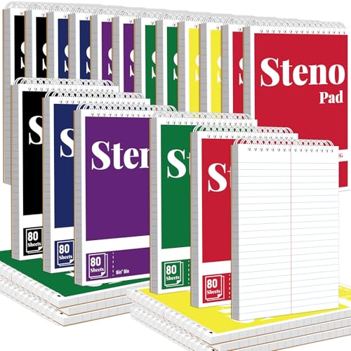 OSIMIG 24 Pack Spiral Steno Pads 6" x 9", Gregg Ruled Steno Pad, 80 Sheets