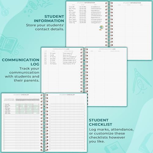 Clever Fox Teacher Planner Spiral, Undated Gradebook Homeschool Turquoise