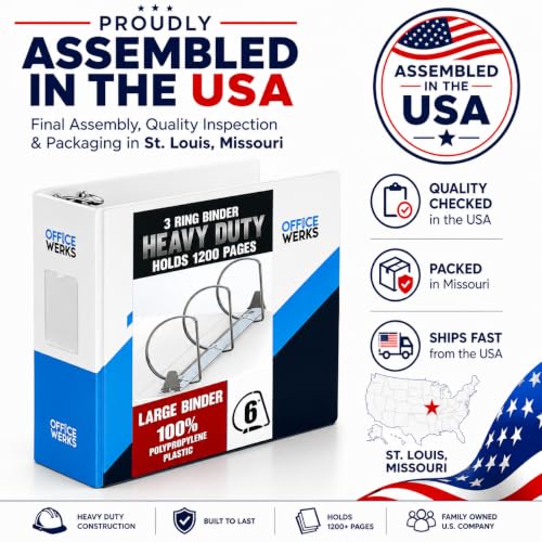 Performore 6 Inch Locking Angle D-Ring Binder Heavy Duty Poly Binder with Printed Design, Secure Locking 3 Rings, Spine Label Holder, Non-Customizable Cover, Holds 8.5" x 11" Paper (4)