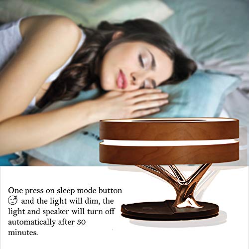 SBOTLIGHT Bedside Desk Table Lamp with Bluetooth Speaker and Wireless Charger Smart Clock Dimming Table Light QI Charging Pad for All Phones with Wireless Charge