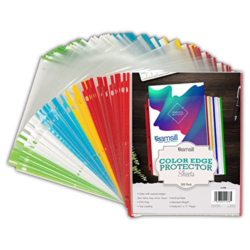 Samsill Color Edge Sheet Protectors 200 Pack – Letter Size 8.5 x 11, Top Loading Page Protectors for 3 Ring Binder, Standard Weight, Acid Free & PVC Free, 5 Assorted Colors