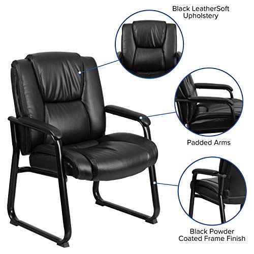 BizChair Big & Tall 500 lb. Rated Black LeatherSoft Tufted Executive Side Reception Chair with Sled Base