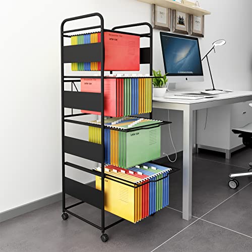 PUNCIA 4-Tier Metal File Cart with Wheels Pull-Out Rolling Folder Organizer