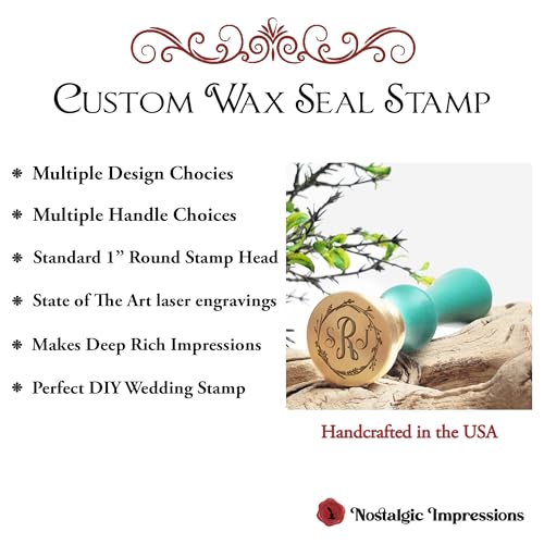 Wedding Custom Monogram Wax Seal Stamp | 3 Initial Monogram | USA Handcrafted | Multiple Handle & Wax Color Options